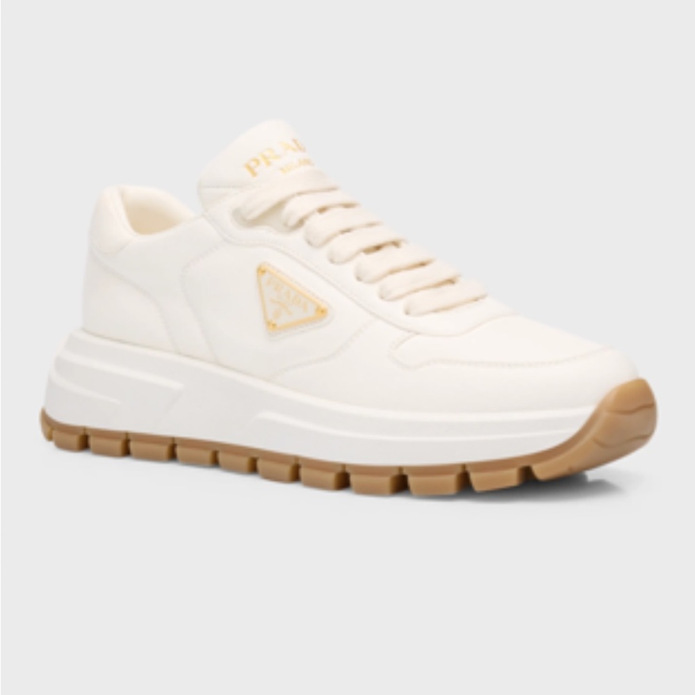 Prada leather Cream Sneakers with Brown Sole - Picture 2 of 15